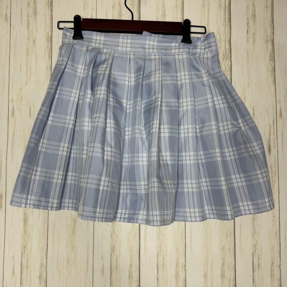 Hug Sunshine Medium Blue Plaid Women's Skirt School Girl